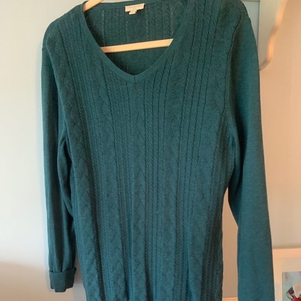 Talbots Green Lightweight Cable Knot VNeck sweater